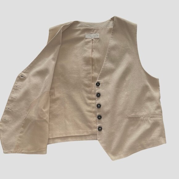 LINEN TAILORED VEST Size XL Beige from Zara Spain. Like NEW - Picture 5 of 10